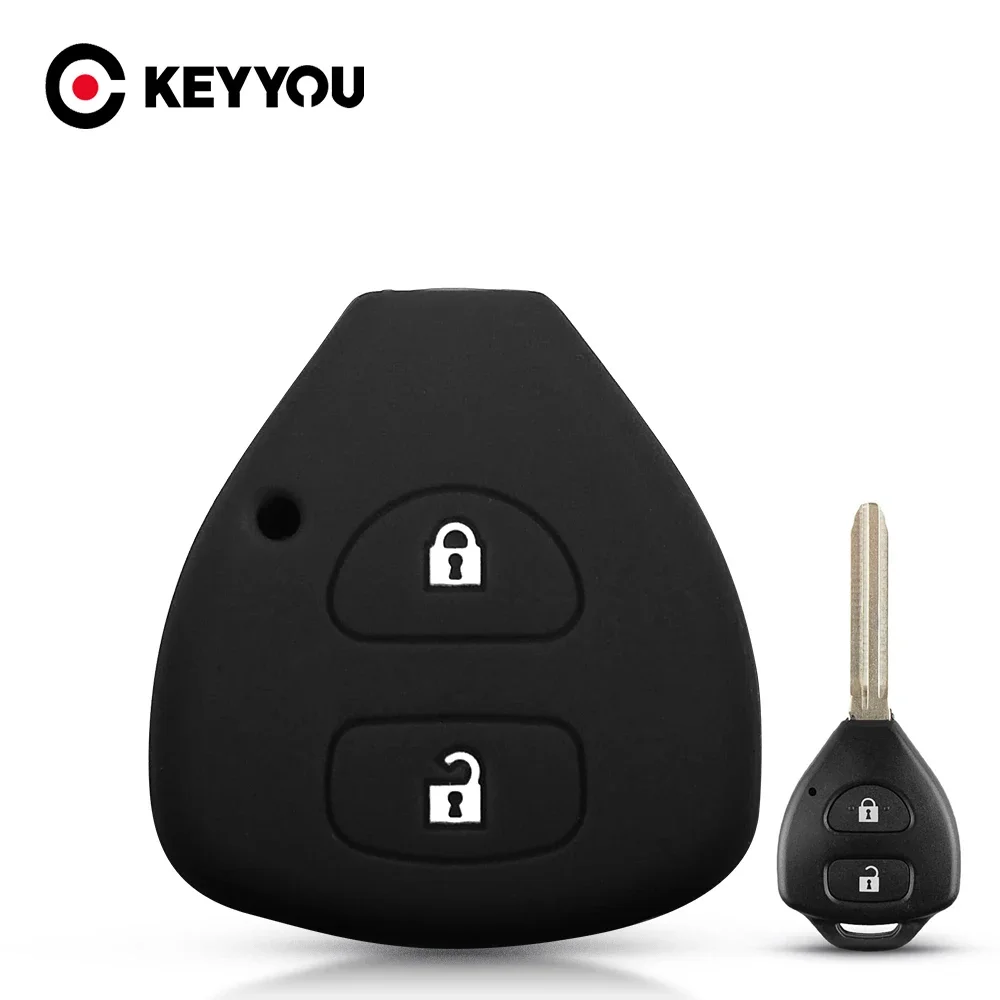 KEYYOU 2 Button Silicone Car Key Case For Toyota Corolla Rav4 Yaris Auris Hilux Vitz Vios Camry Fortuner Prado Remote Fob Cover