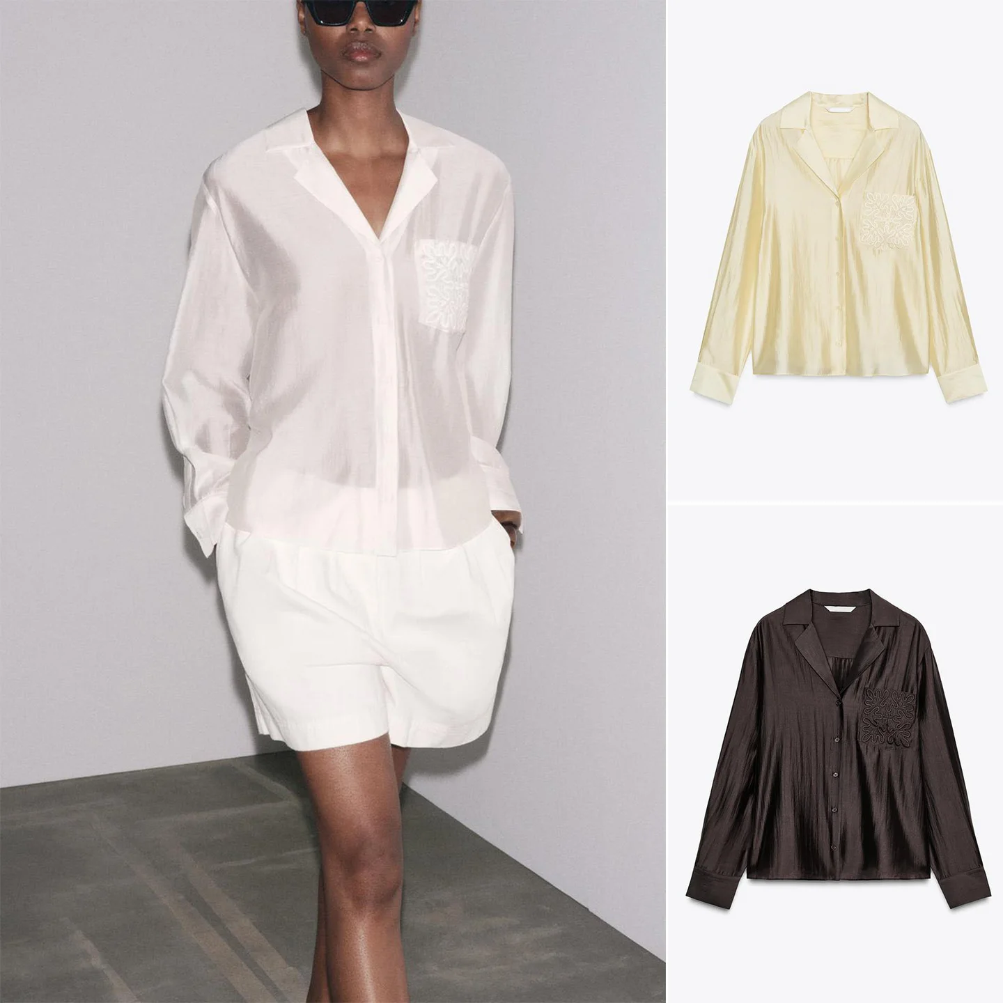 

Новинка осени 2025: Топ с вышивкой и декорированным воротником, приятный к телу, дышащий, с длинными рукавами, из полиэстера