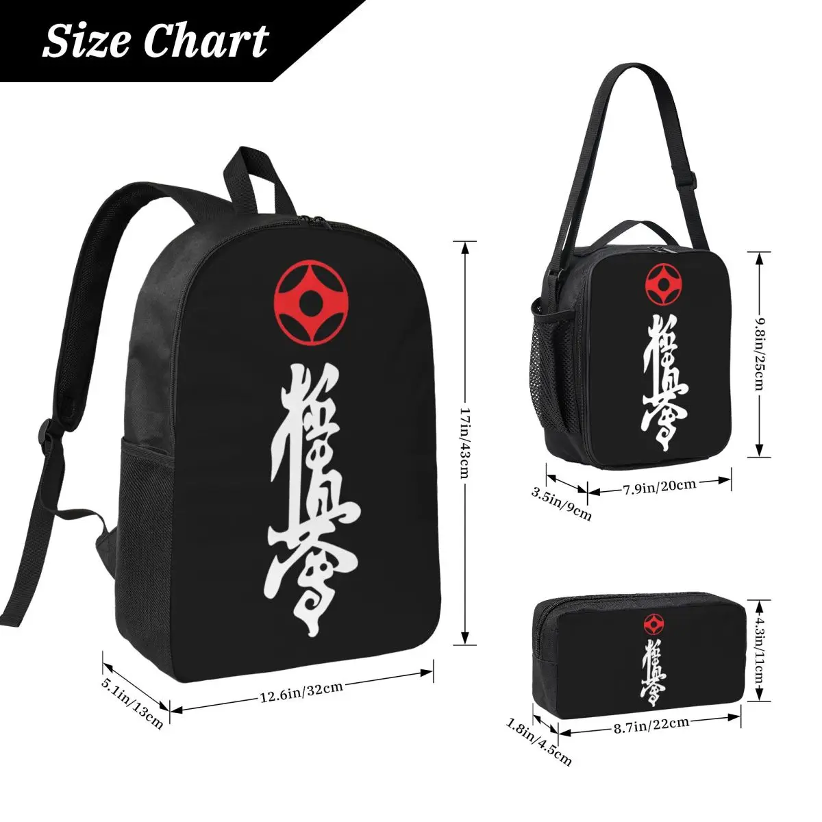 Kyokushin Kaikan Karate Symbol Kyokushinkai Dojo Backpack BookBag School Bag Shoulder Bags 3ps Insulated Lunch Bag Pencil Case