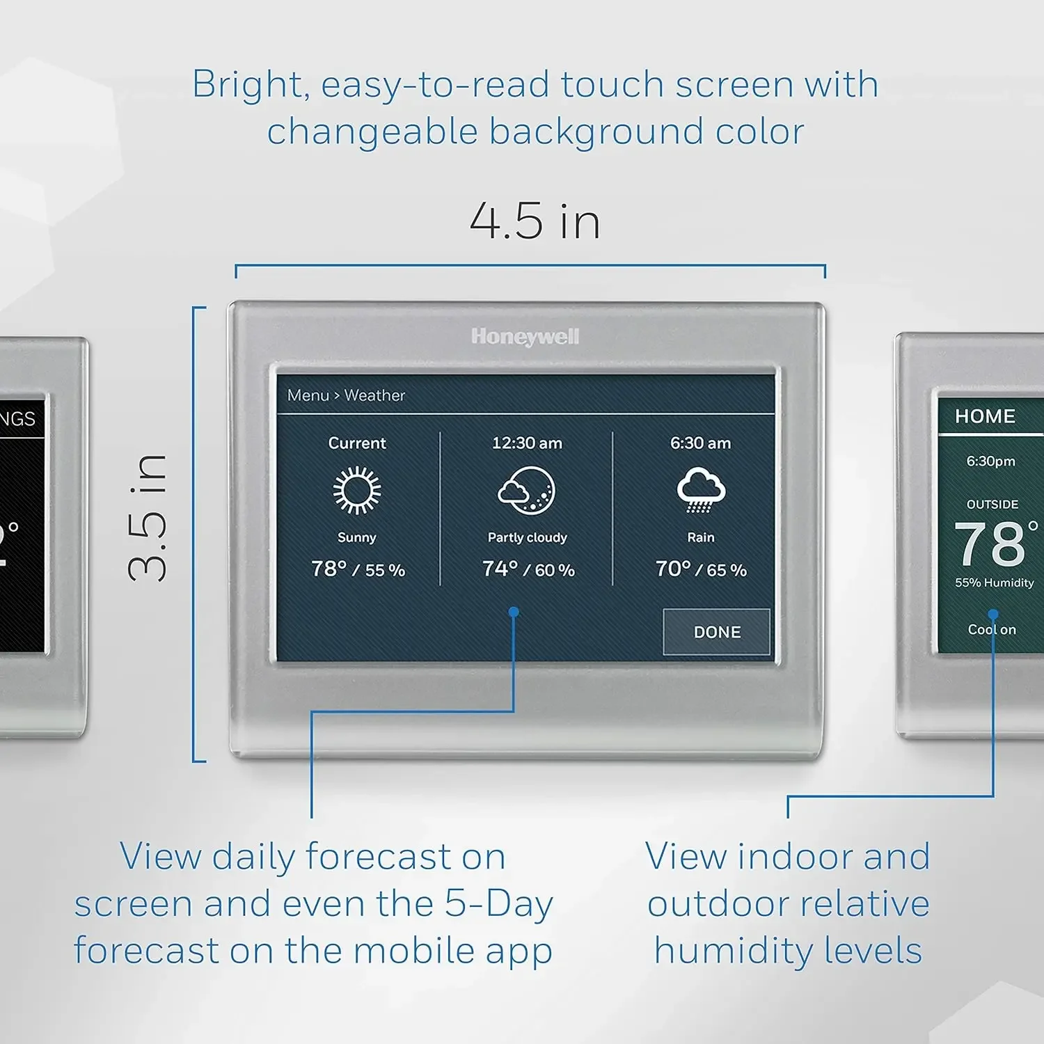 RTH9585WF1004 Wi-Fi Smart Color Thermostat, 7 Day Programmable, Touch Screen, Energy Star, Alexa Ready, Gray image 3