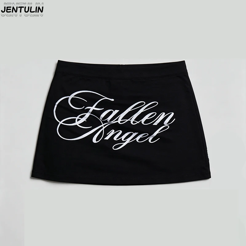 Black Short Skirt Women Summer New Style Letter Print Elastic Waist Slimming Effect Spicy Girl Wrapped Buttocks Outer Half Skirt