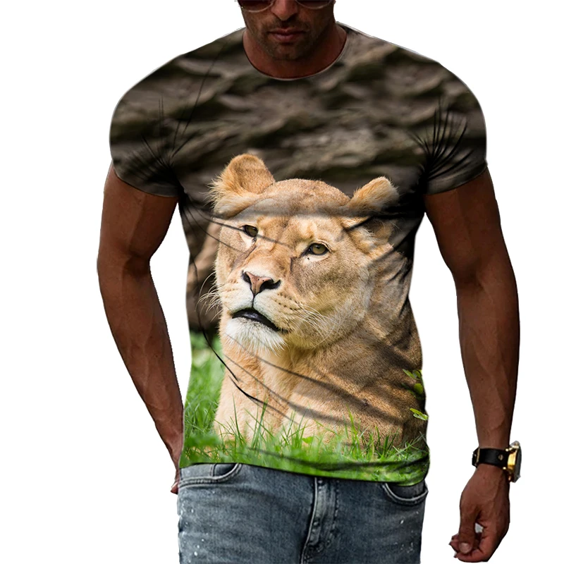 Summer Fashion Tidal Fun Lion Picture T-Shirts For Men Casual 3D Print Tees Hip Hop Personality Round Neck Short Sleeve Tops