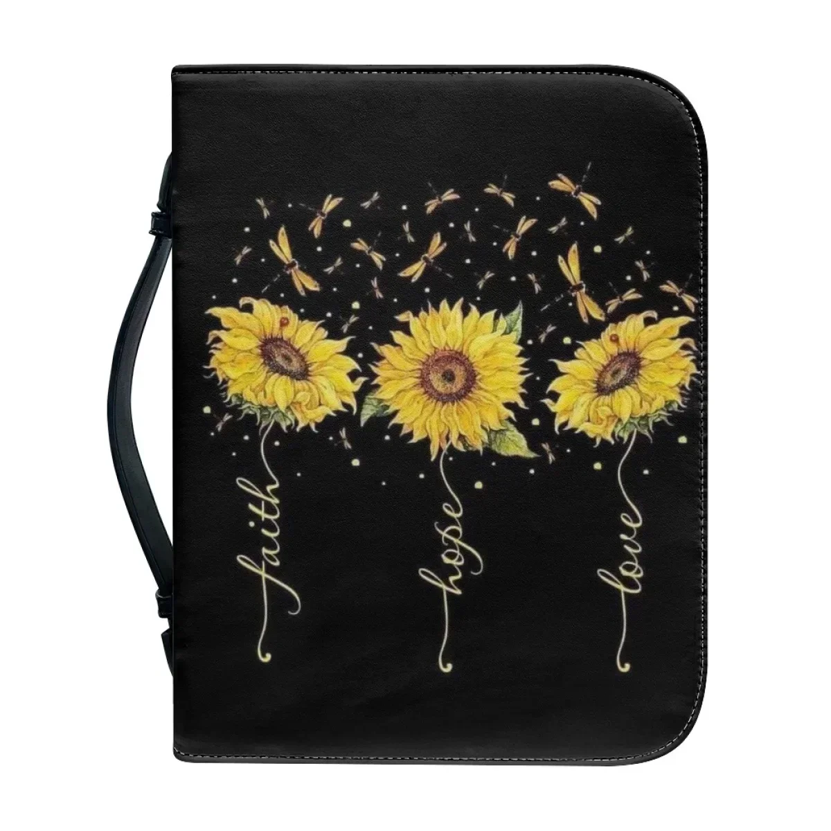 Sunflower Bible Poetry Print Bible Storage Bags for Women Custom Leather Handbag Classic Practical Study Book Holy Storage Boxes