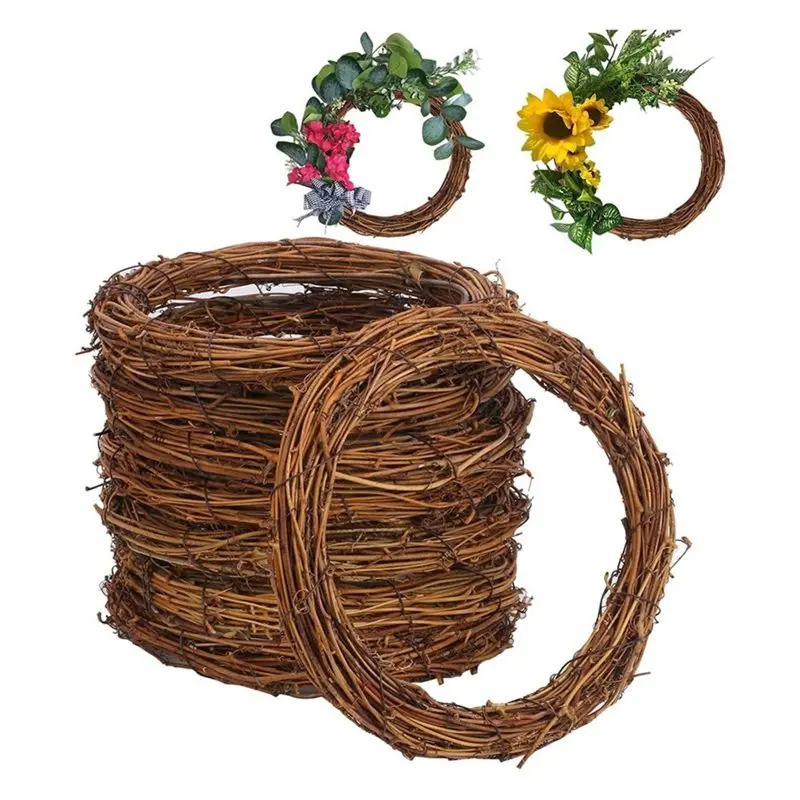 A84X-DIY Crafts Hand-Woven Vine Branch Wreaths 6 Pcs 8 Inch Natural Grapevine Wreath Set, For Christmas Decorations