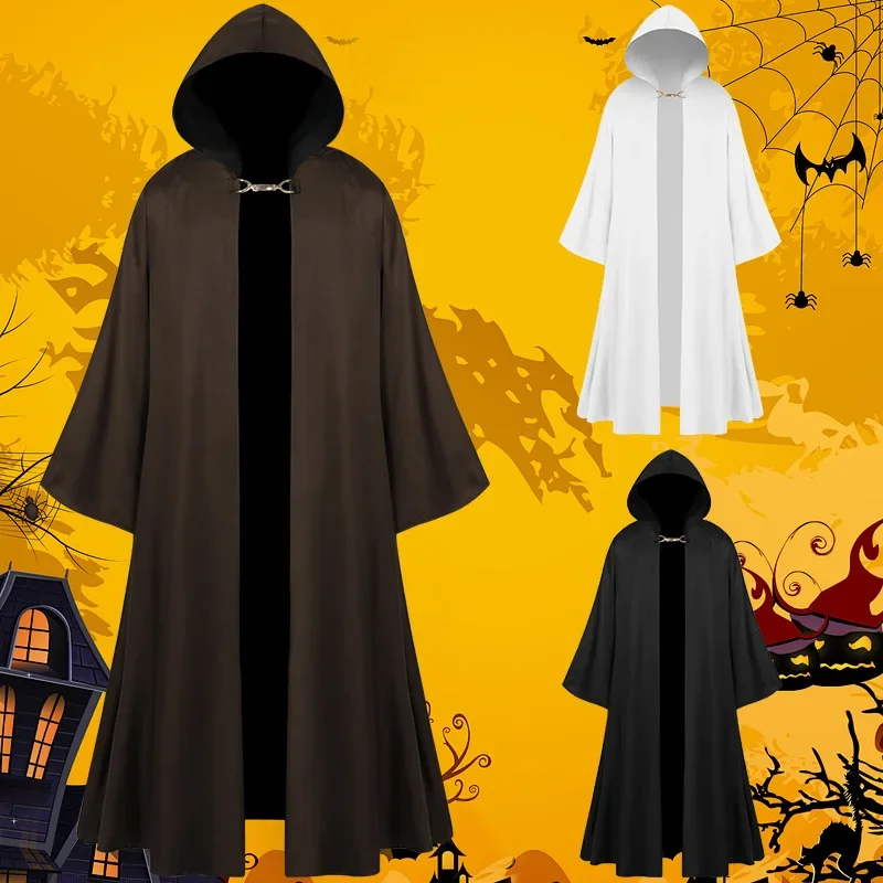 

Новый мужской средневековый Хэллоуин косплей пальто с капюшоном винтажная готическая накидка пальто длинный плащ Хэллоуин косплей костюм волшебник плащ