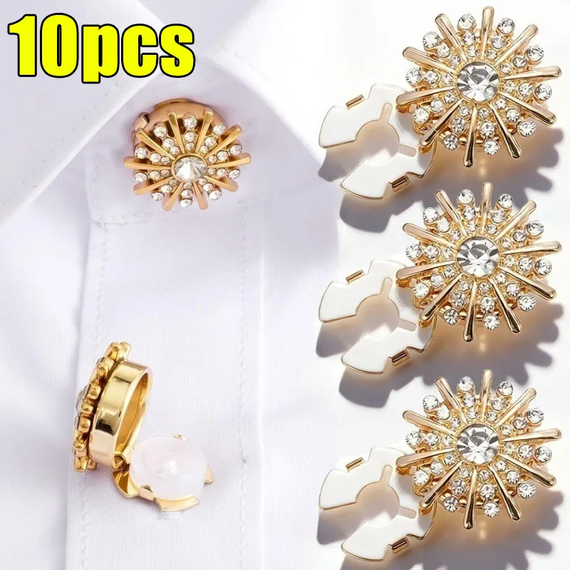 Rhinestone Cufflinks Luxury Button Cover Shirt Button Clip for Women Dresses Decorative Buttons Bling Cuff Links