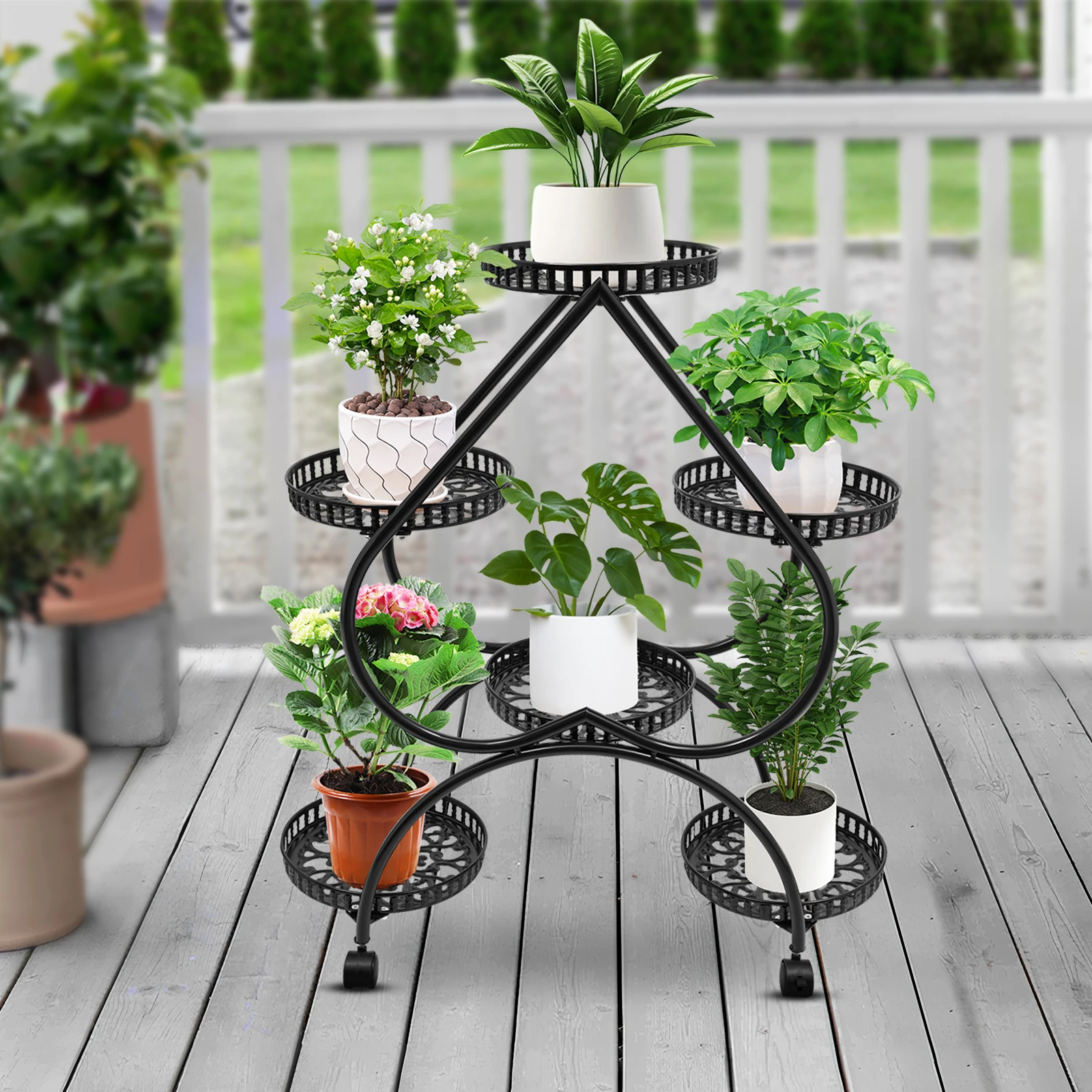 Metal Plant Stands 6 Pots Plants Heart Shaped Flower Stand for Patio, Garden, Living Room, Corner Balcony and Bedroom