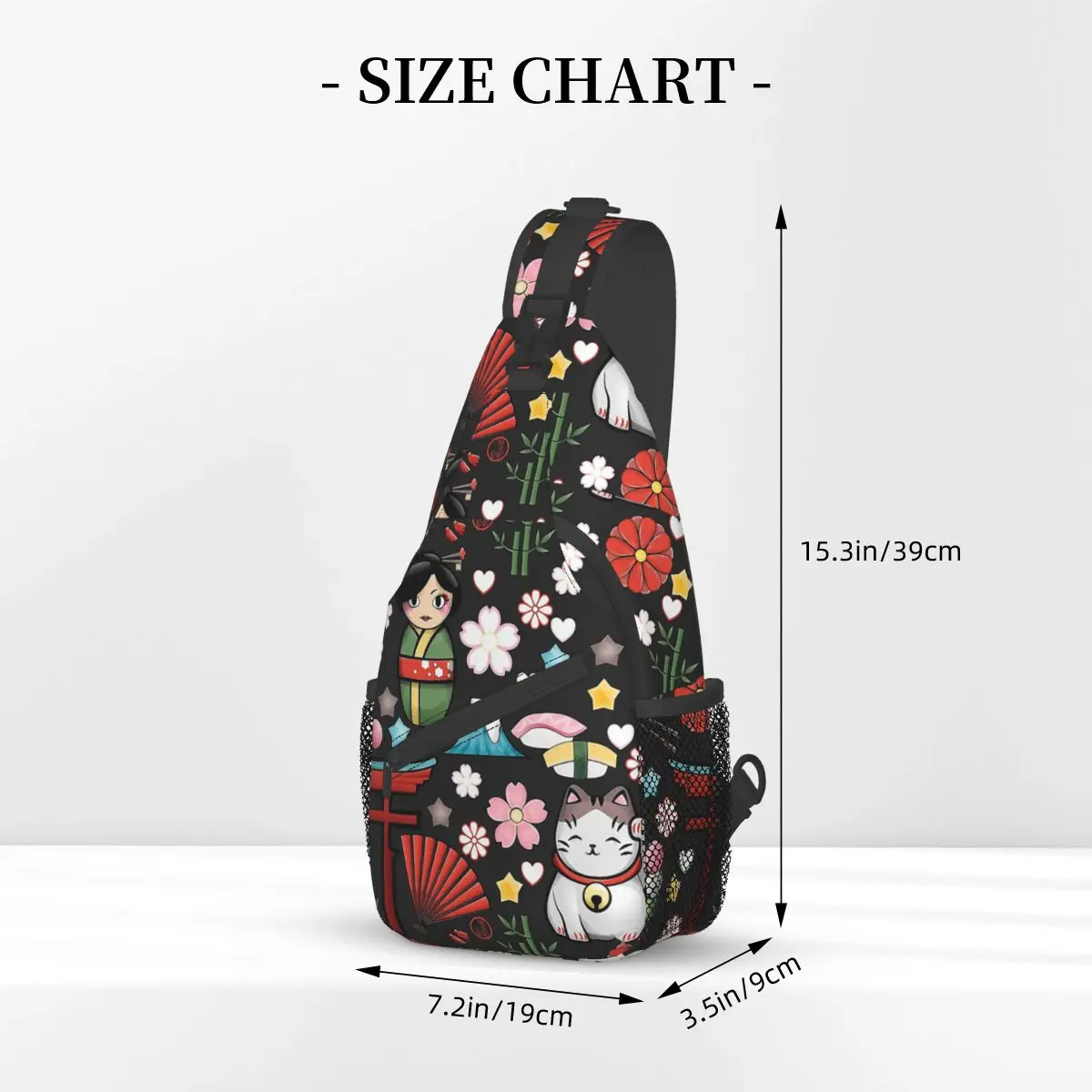 Maneki Neko Lucky Cat Sling Bag Chest Crossbody Shoulder Backpack Hiking Travel Daypacks Kokeshi Kawaii Casual Pack