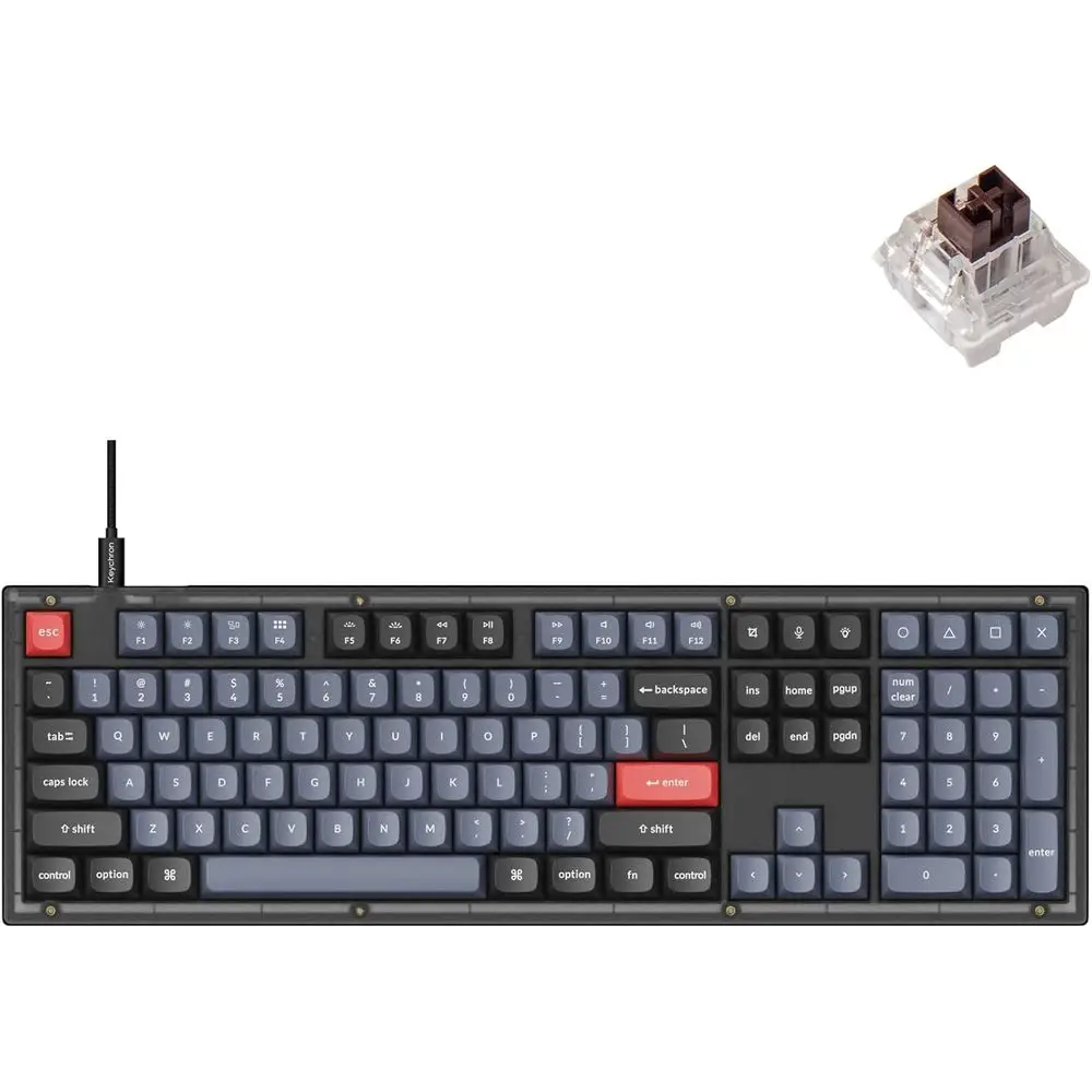 Full-Size QMK/VIA Programmable Mechanical Keyboard with Hot-swappable Pro Brown Switches, Compatible with Windows/Linux, Roasted