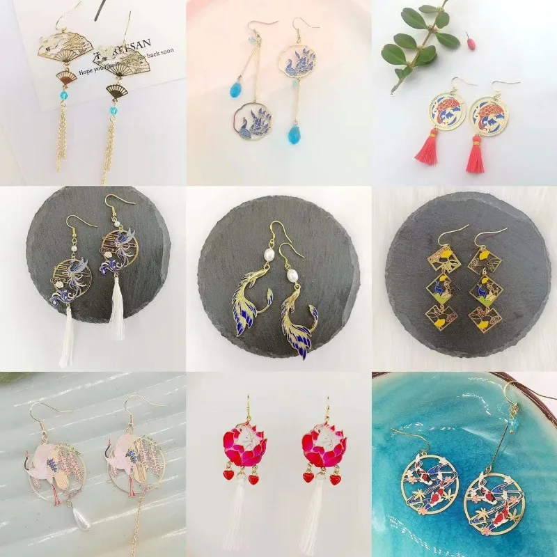 Vintage Chinese Mythical Animal Earrings for Women Phoenix Peacock Deer Nine-tailed Fox Crane Shaped Ethnic Jewelry Earclip Gift