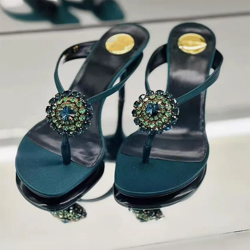 

Fashion Designer Women's Shoes Luxury Rhinestone Flower High Heels Flip Flops for Woman Summer New Casual Shoes Zapatos De Mujer