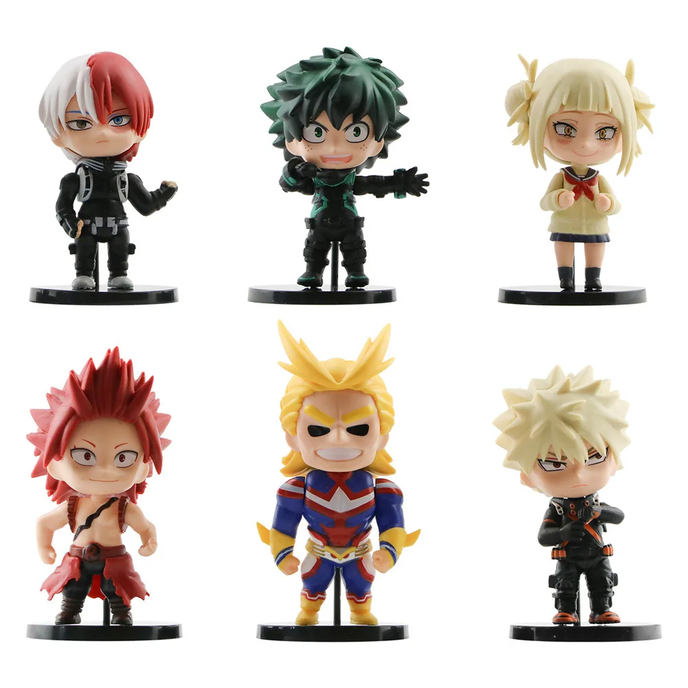 6 Pcs/Set My Hero Academia Figure Big Head Q Ver. 10-12cm Bakugou Katsuki All Might Deku Todoroki Shoto Collection Model Dolls