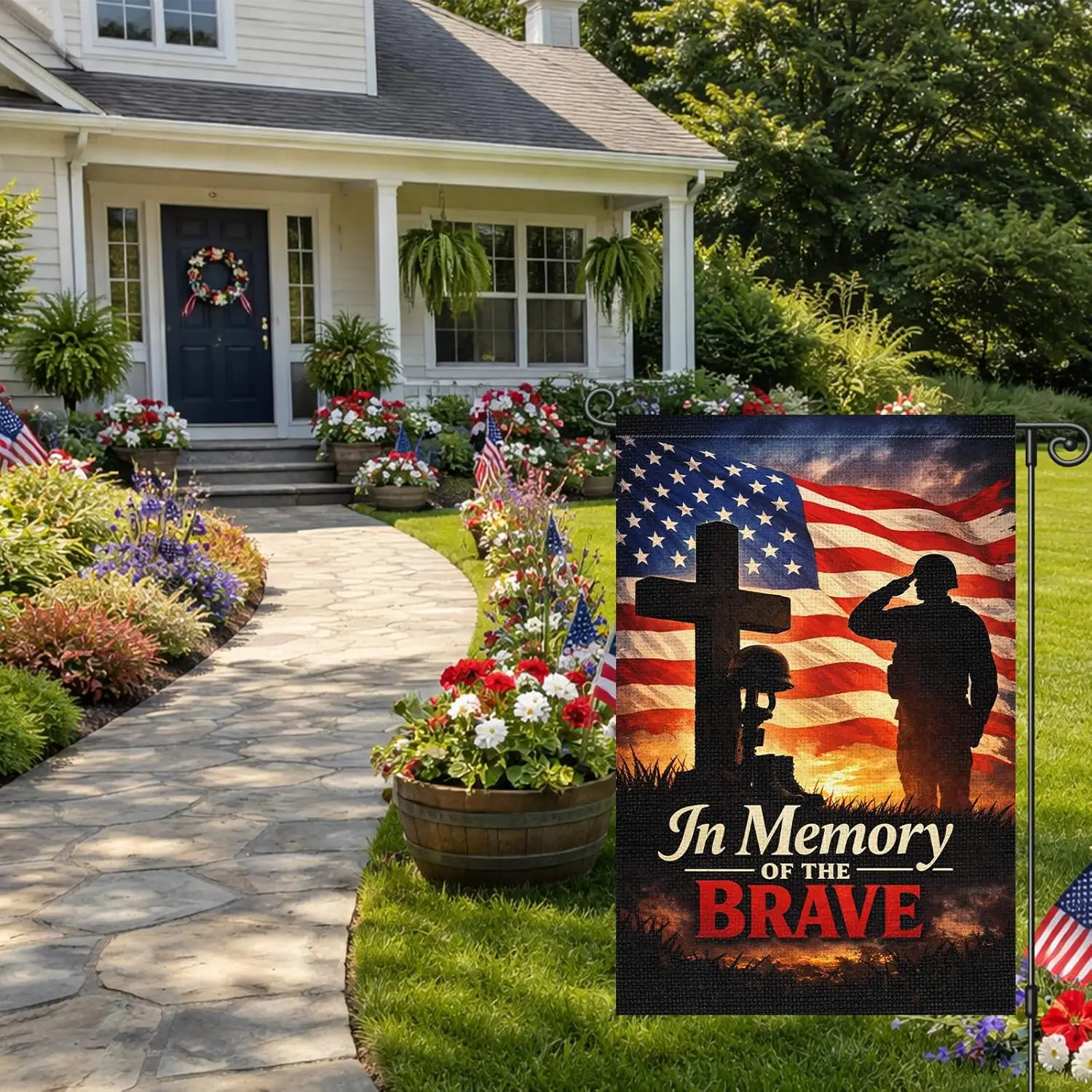 Heyfibro Memorial Day In Memory of the Brave Garden Flag 12x18 Inch Double Sided Patriotic Veteran Day Military Soldiers Hou PPZ