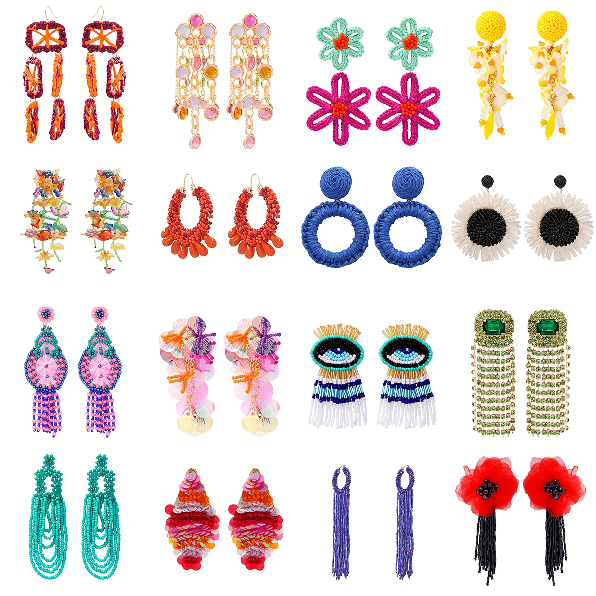 2024 New Exaggerate Colorful Series Handmade Flower Seed Beads Tassel Drop Earrings for Women Boho Statement Jewelry Wholesale