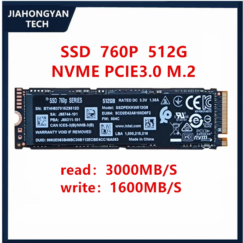 Original For Intel 760P 512G PCIe 3.0 M2 Solid State Drive SSD Laptop Desktop