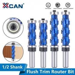 XCAN-밀링 커터 12mm 1/2 인치 생크 플러시 트림 엔드밀, 단단한 카바이드 나선형 더블 베어링 CNC 라우터 비트, 목재용