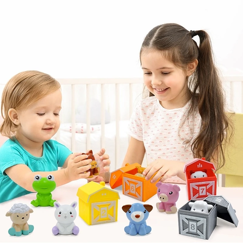 Toddler Montessori Learning Toys Counting Matching & Color Sorting Set Farm Animal Finger Puppets Barn Toy Peekaboo Game