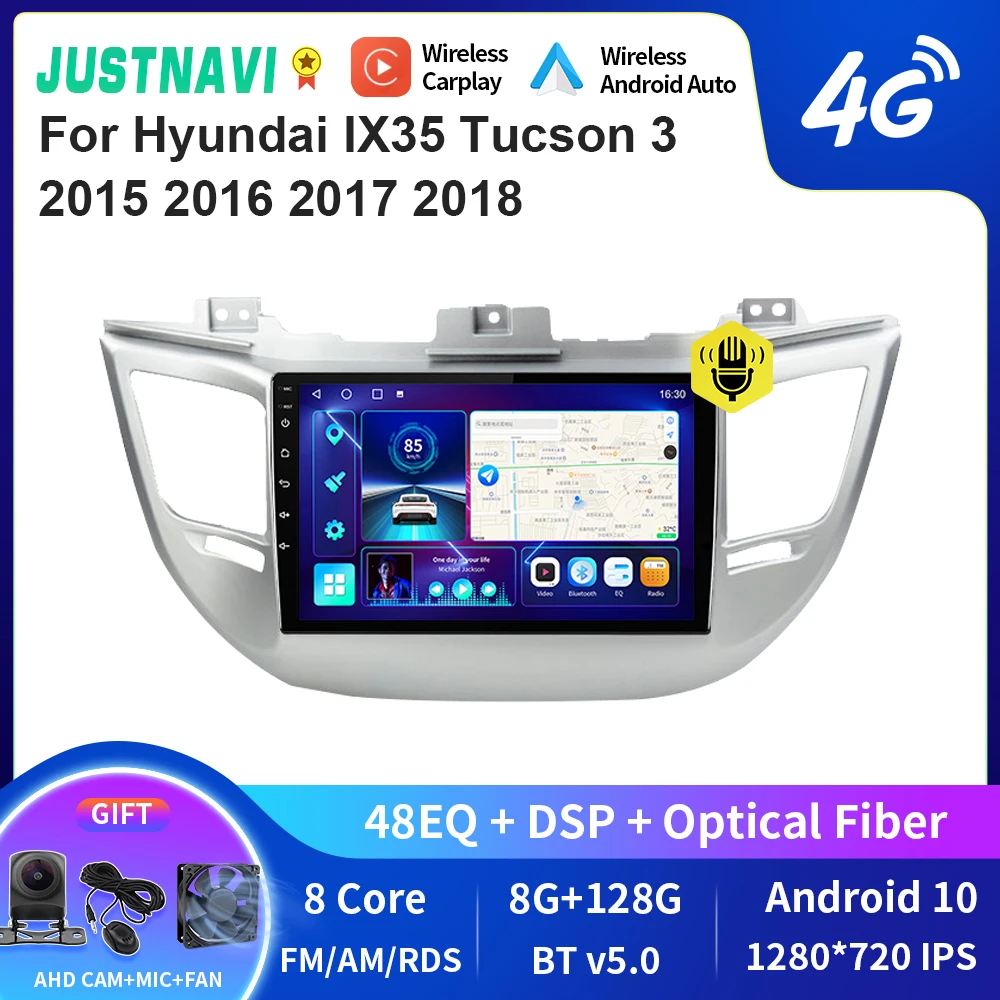 

JUSTNAVI QT10 For Hyundai IX35 Tucson 3 2015 2016 2017 2018 4G LTE Android 10.0 Car Multimedia Radio GPS Carpaly Player GPS RDS