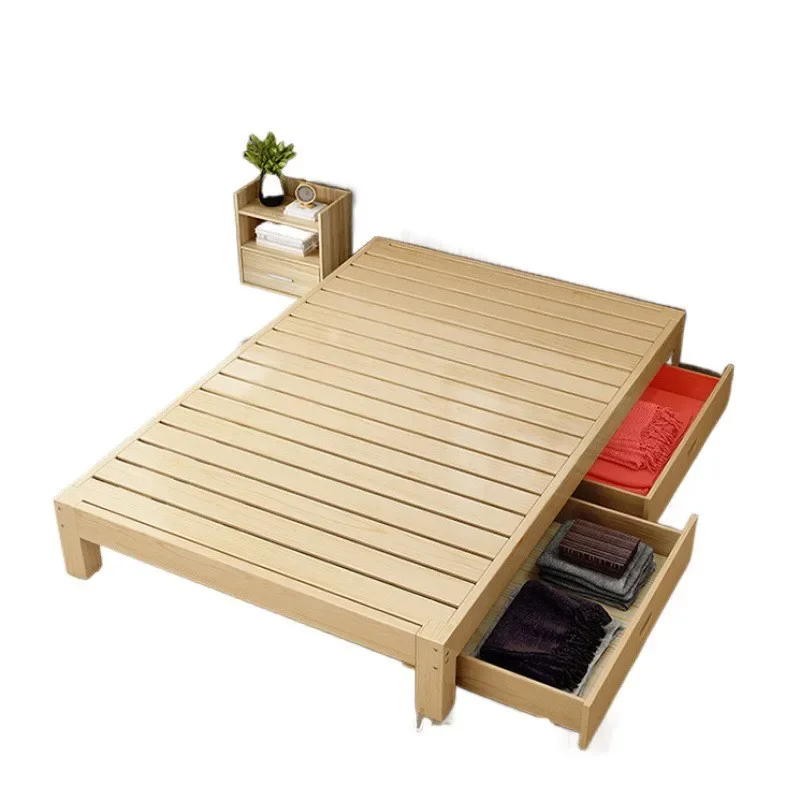 Tatami solid wood bed modern simple 1.8 double bed 1.5 meters bed frame rental room 1.2 meters single 1 meter