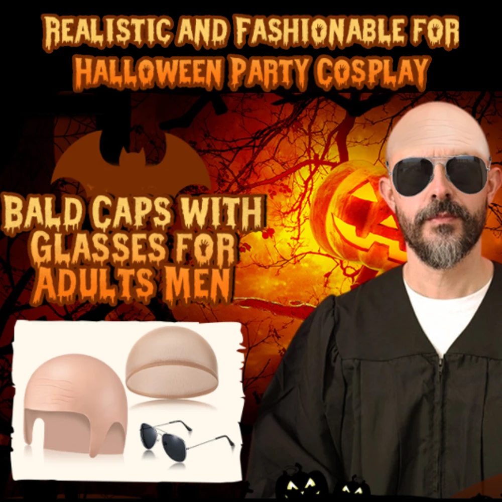 مجموعة قبعات أصلع مكونة من 4 قطع، قبعات شعر مستعار برأس أصلع للمكياج، إكسسوارات أزياء تنكرية للرجال والنساء، مستلزمات الحفلات #4