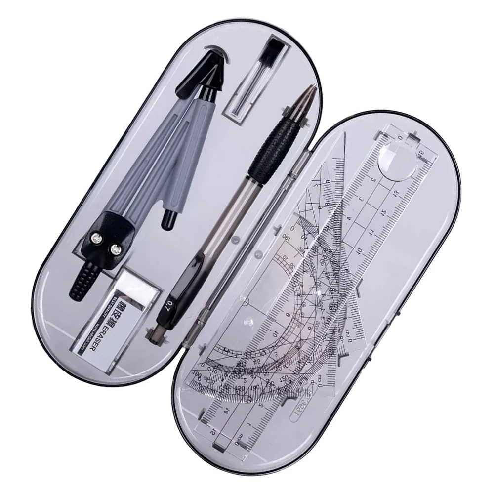 1 Set Staitionery Kit Compasses Straight Ruler Triangle Ruler Eraser Set Drawing Tools Set for Students