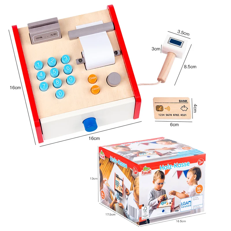 Children Wooden Cash Register Pretend Play Toy Simulation Cashier Role Play Shopping Imitation Game Baby Interactive Toy for Kid