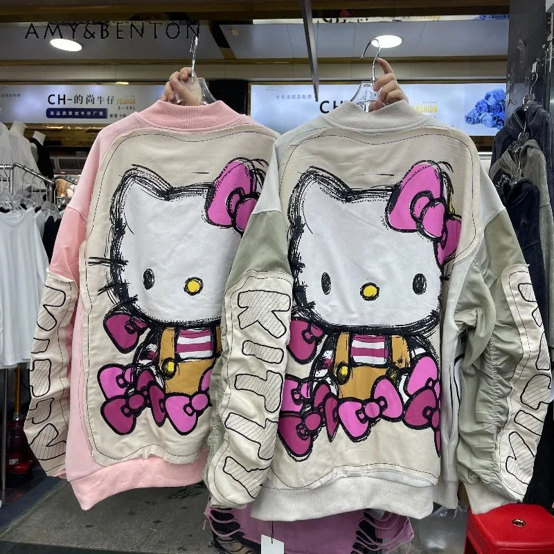 

Cartoon Sequin Embroidered Baseball Jacket For Women's 2025 Autumn Loose Casual Versatile Stylish Long-sleeves Coat Outerwear
