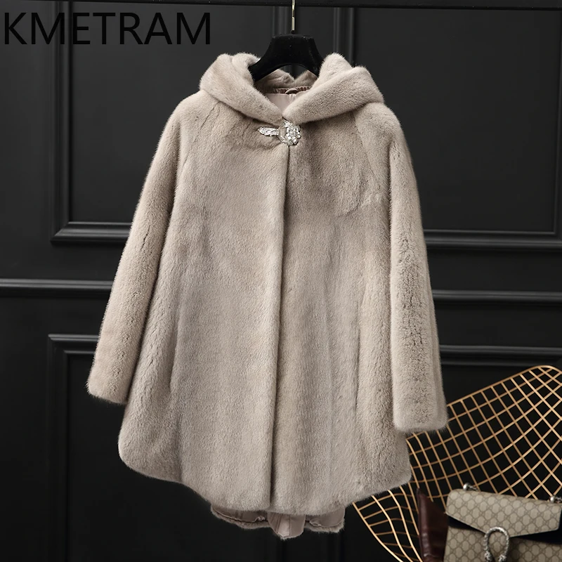 Real Mink Fur Coat Women with Hood Winter Luxury Mid Length Fur Jacket for Woman New in Outerwears Womans Clothing 2025 шуба