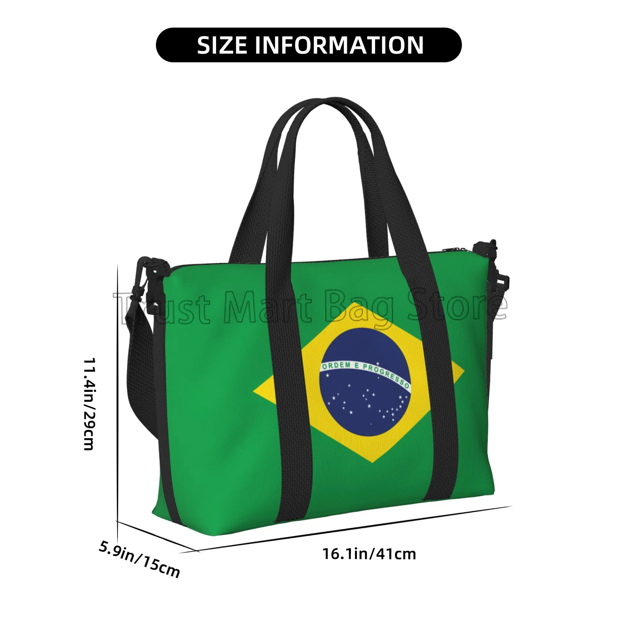 Bolso de viaje con estampado de bandera de Brasil para hombre y mujer, bolsa de hombro impermeable, para llevar durante la noche, para gimnasio