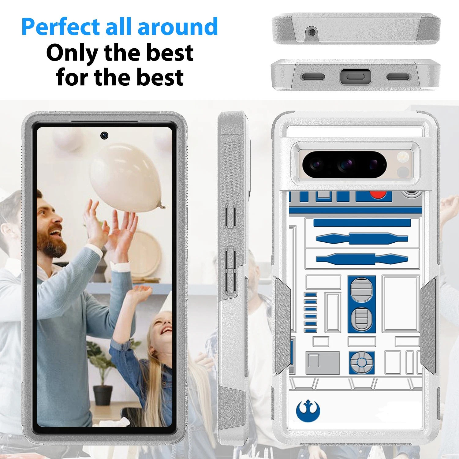 Case For Google Pixel 7 8 9 Pro XL 7A  8A R2D2 Robot Hard PC and Inner Silicone Dual Layer Shockproof Protective Cover