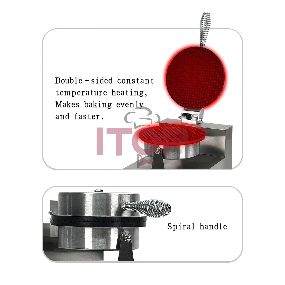 ITOP maszyna do robienia rożków do lodów Dia 21cm komercyjna trwała nieprzywierająca patelnia do robienia jajek do piekarni restauracyjnych 1300W