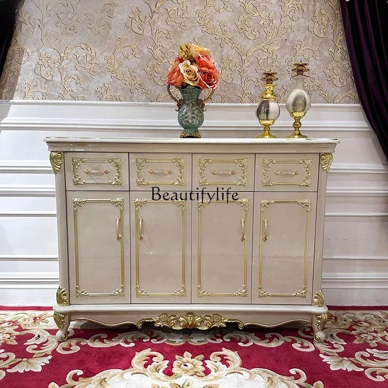 

02 French entrance cabinet, European luxury living room decoration solid wood carving flower locker luxury partition foyer