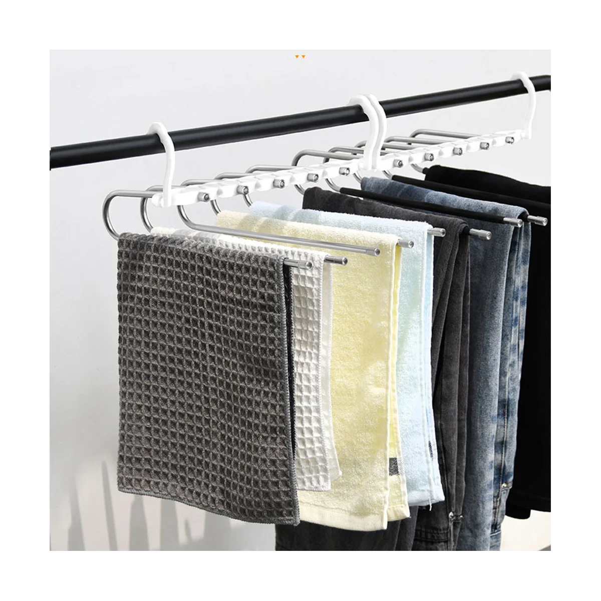 متعددة الوظائف متعددة الطبقات الفولاذ المقاوم للصدأ السراويل رف شماعات تلسكوبي للطي السراويل