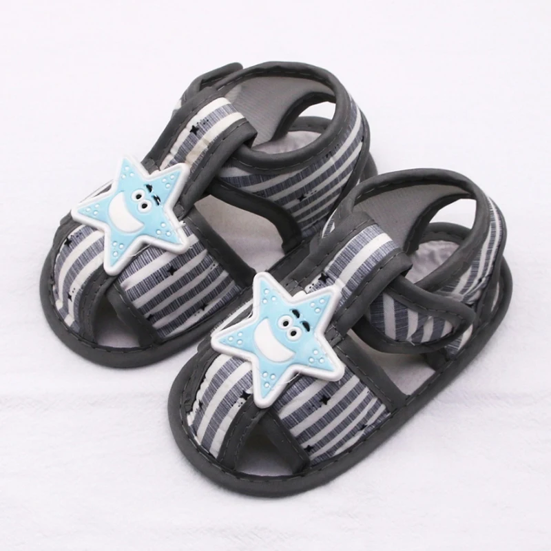 

Summer Baby Boys Hollow Sandals Cartoon Star Pattern Striped Print Cotton Infant Toddler Soft Sole Shoes First Walker 0-24Months