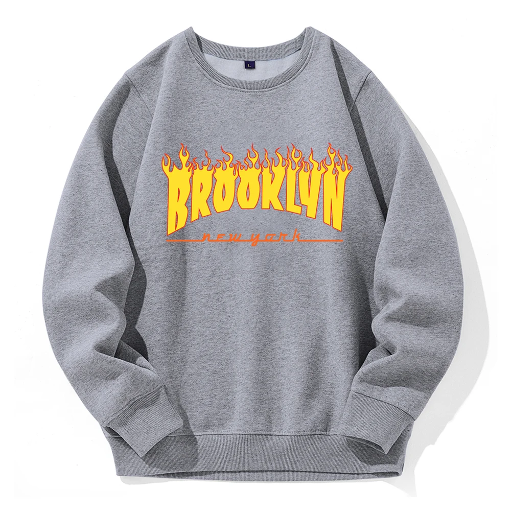 

Brooklyn New York Fire Design Printing Mens Hooded Loose Oversized Fleece Hoodies Sports Street Hoody Basic All Match Sweatshirt