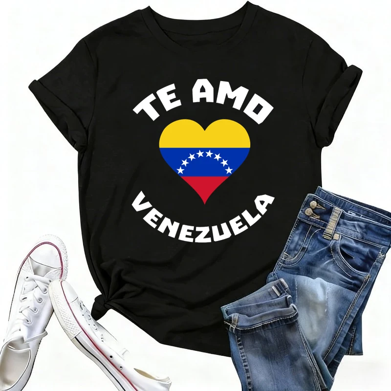 เสื้อยืดเวเนซุเอลาสำหรับผู้หญิง เสื้อยืดเวเนซุเอลา เสื้อผ้าผู้หญิง ลายรูปหัวใจ การประท้วง ความสงบสุข ความอิสระ มนุษยสิทธิ์ เสื้อยืด