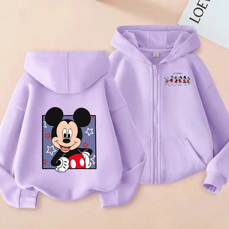 Disney Mickey Minnie Printed Harajuku Pattern Coat Zipper Sweater Hoodie Coats Casual Sport Cardigan Cartoon Printing Boys Girls