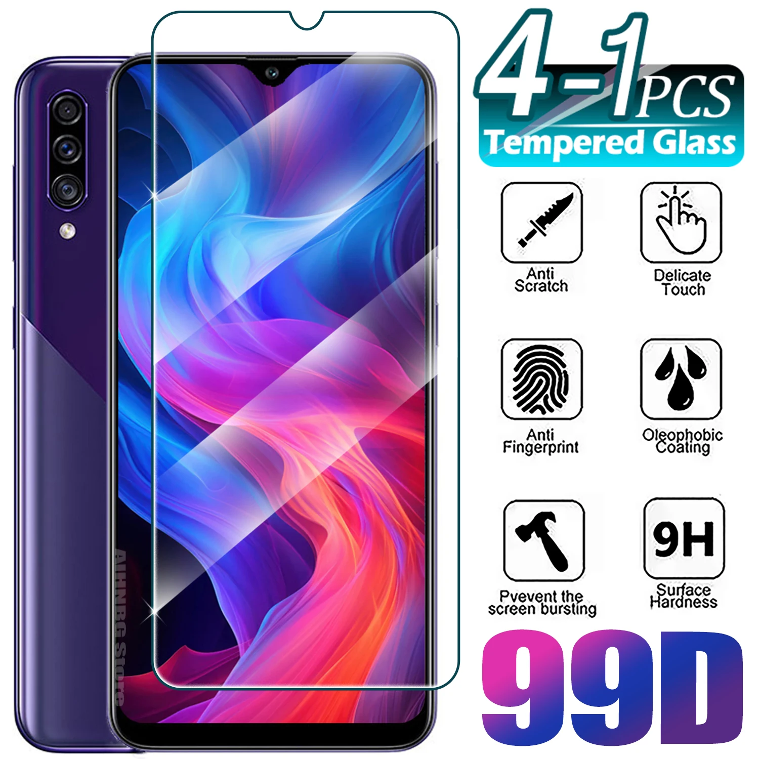 1/4Pcs Tempered Glass For Samsung Galaxy A90 A50 A30 A10 A20 A40 A60 A70 A80 Screen Protector Glass Film for Samsung A20s A30s