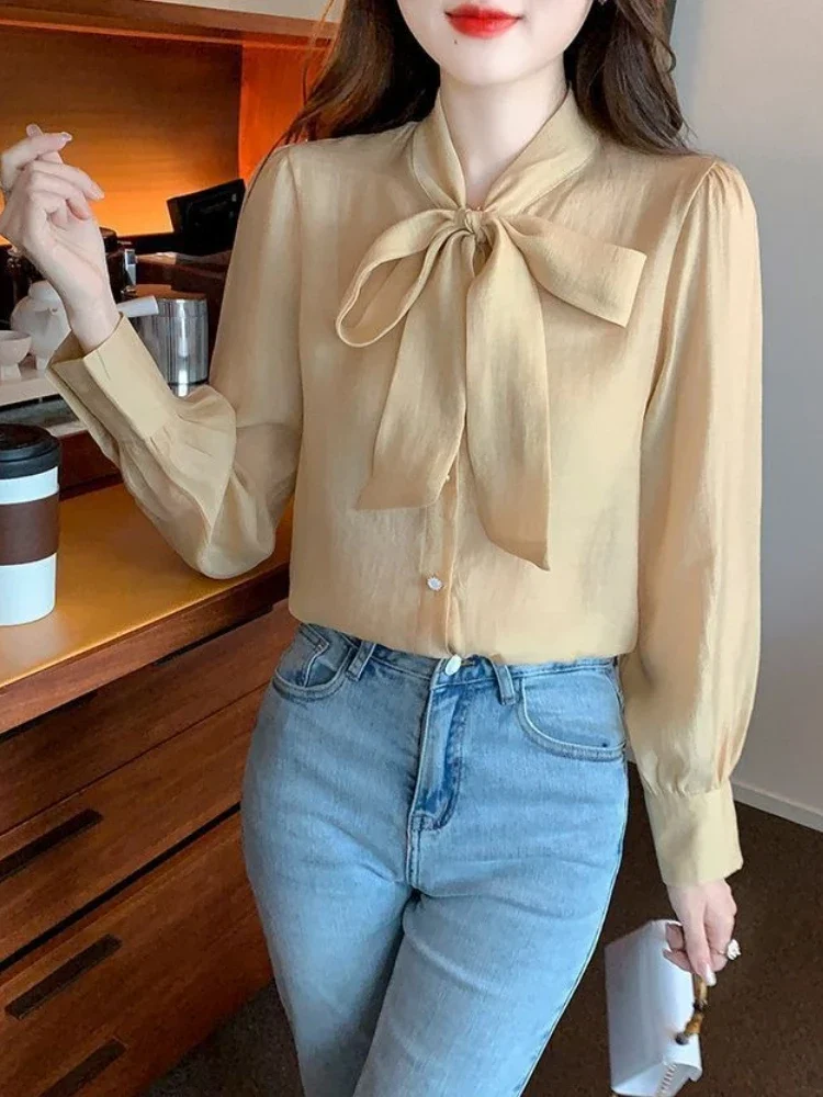 

Solid Color Chiffon Woman Top Fashion 2025 New Elegant Youthful Collection Tall Y2k Chic Cool Pretty Shirts & Blouses for Women