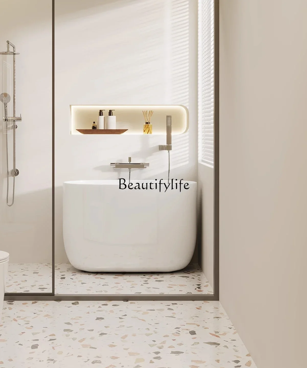 

10 Acrylic Deep Soak Mini Thin Edge Bathtub Freestanding Oval Small Tub Japanese Style