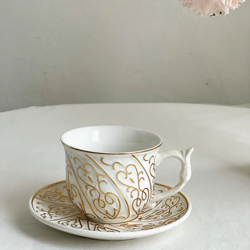 Simple and luxurious embossed hand-painted gold ceramic coffee cup