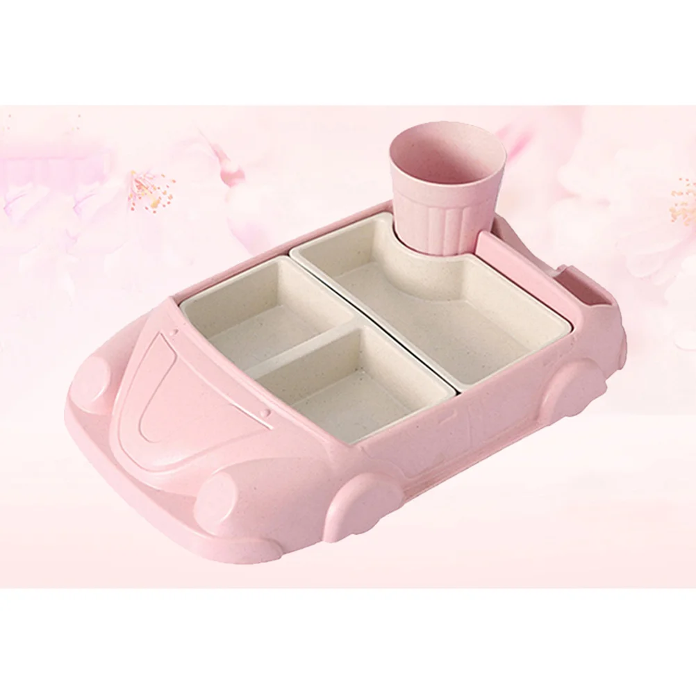 

Поднос для еды с чашкой для воды, контейнер для детской посуды, отдельные тарелки, ужин, в форме автомобиля для детей