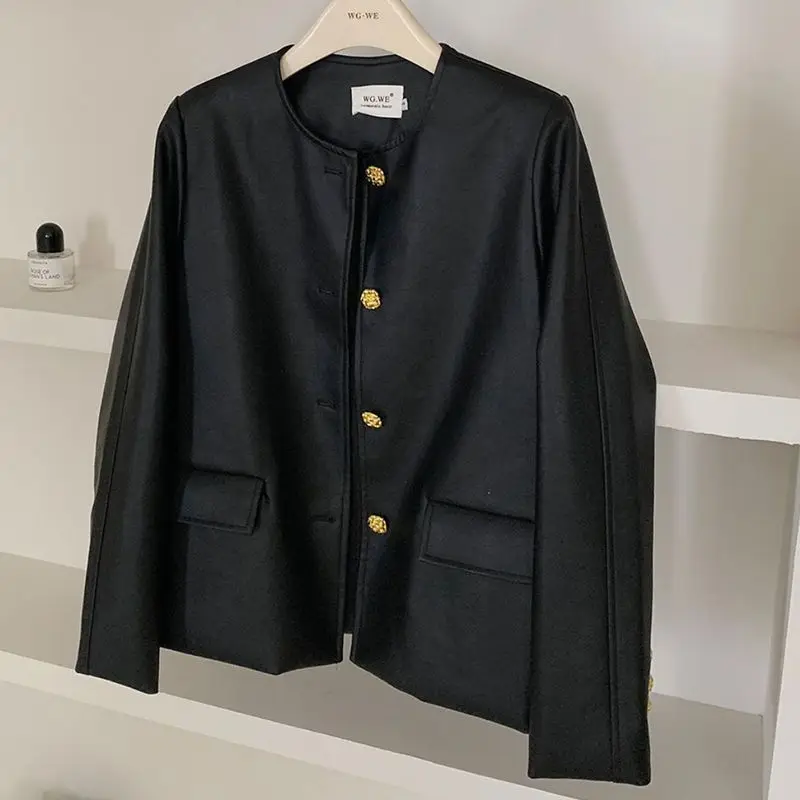 Fried street PU leather jacket black jacket women's spring and autumn casual loose high-end jacket top is popular this year