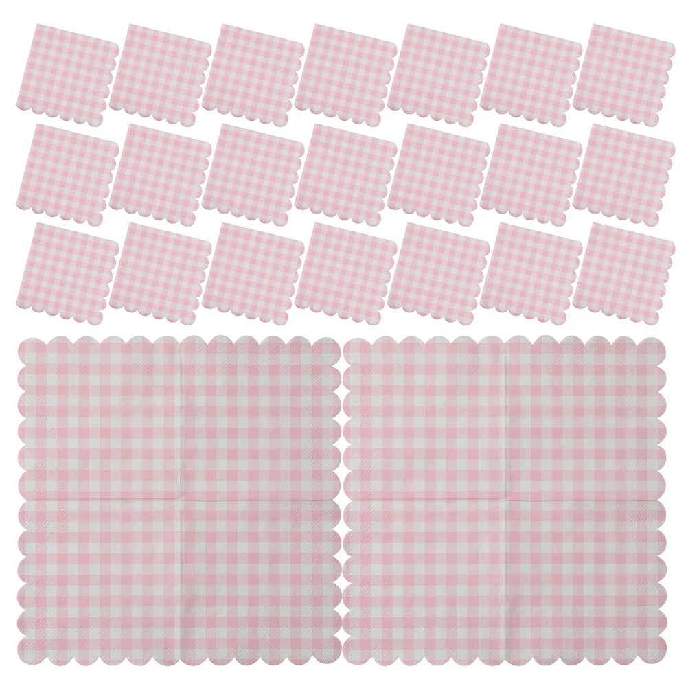 

40Pcs Pink Checkered Scalloped Edge Napkins Disposable Party Paper Napkins for Wedding Shower Birthday Tea Party