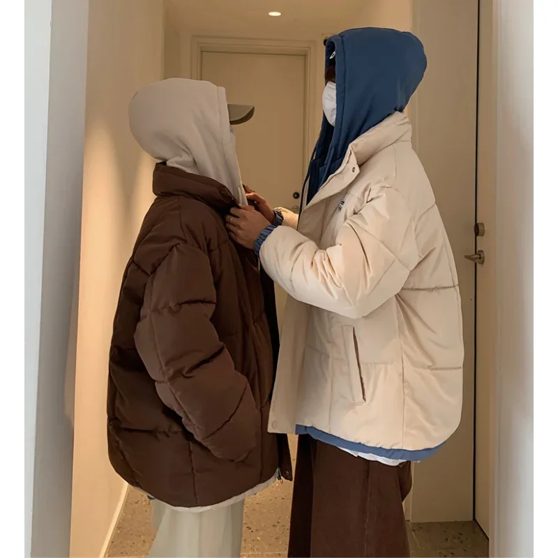 Brown Down Jacket Women Coat Fake Two Pieces Fashion American Y2K Style Duck Down Feather Female Hooded Winter Short Outwear