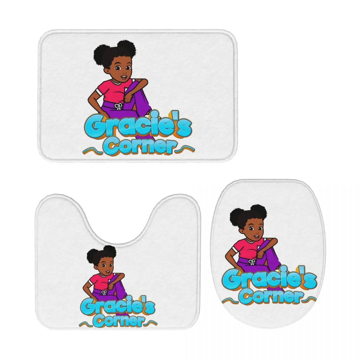 

Gracies Family Corner Cute Phonic's Song 3 Piece Bath Mat Bathroom Set Toilet Lid Cover Home Decor Non-Slip Carpet Floor Rug