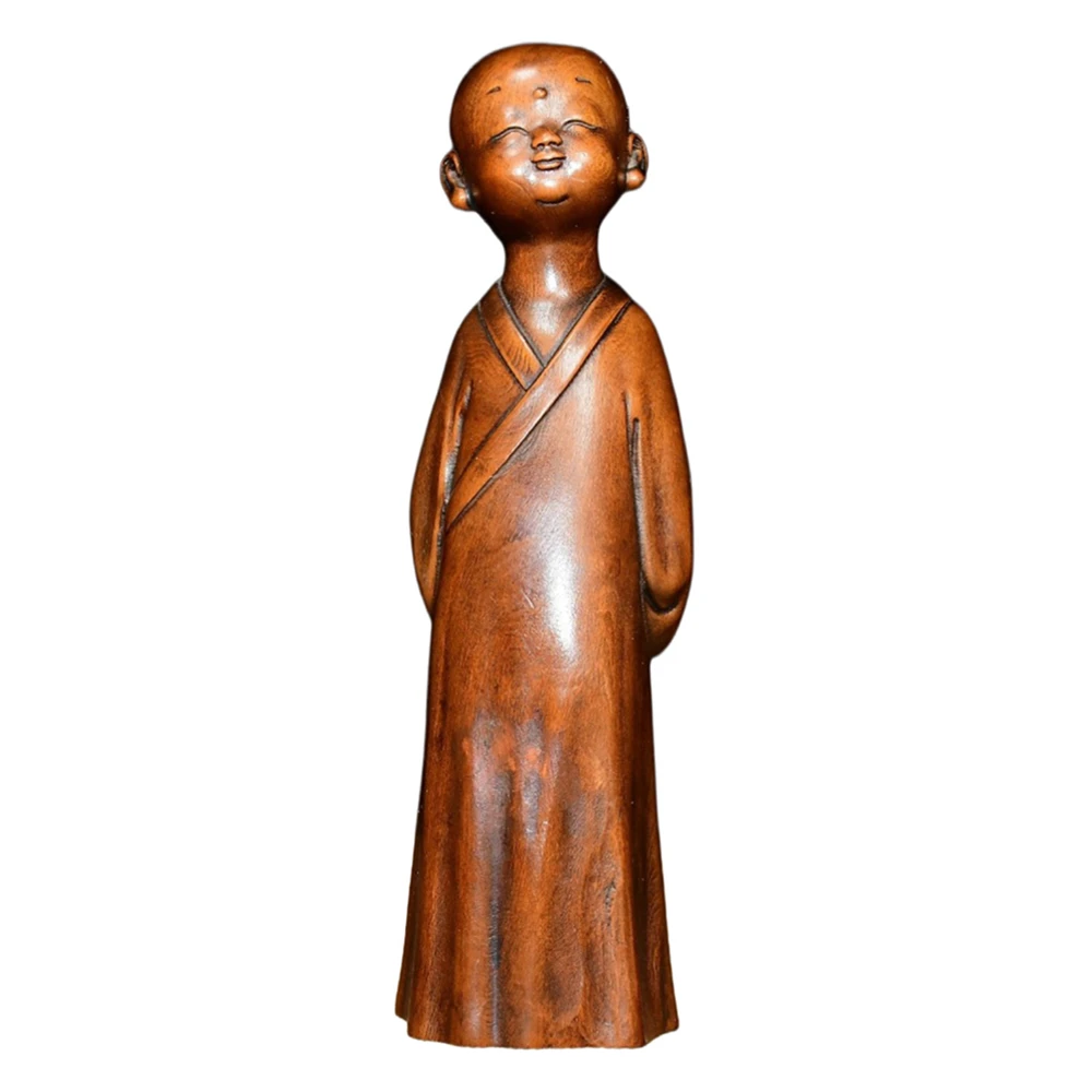 Sculpture en bois décor Figurine Statue sculptée moine bouddhiste Zen paix sérénité pleine conscience joie harmonie spiritualité déco vivant