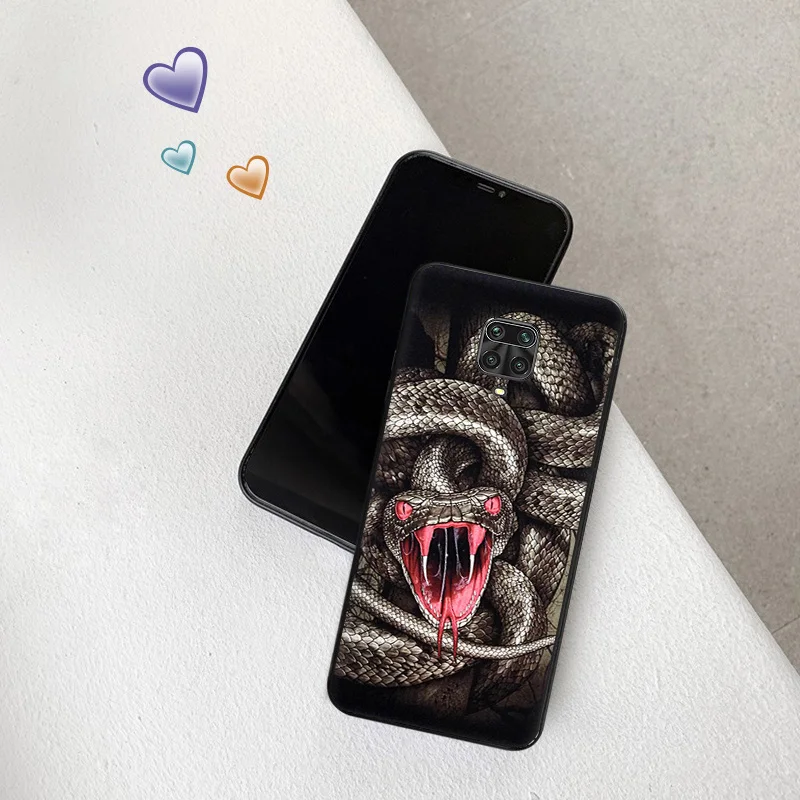 Black Matte Phone Case For Redmi K60 K50 K40 Note8 7 Pro Xiaomi Mi 11 11T 10 10T Note10 Lite Snake Scales Flower Soft Cover