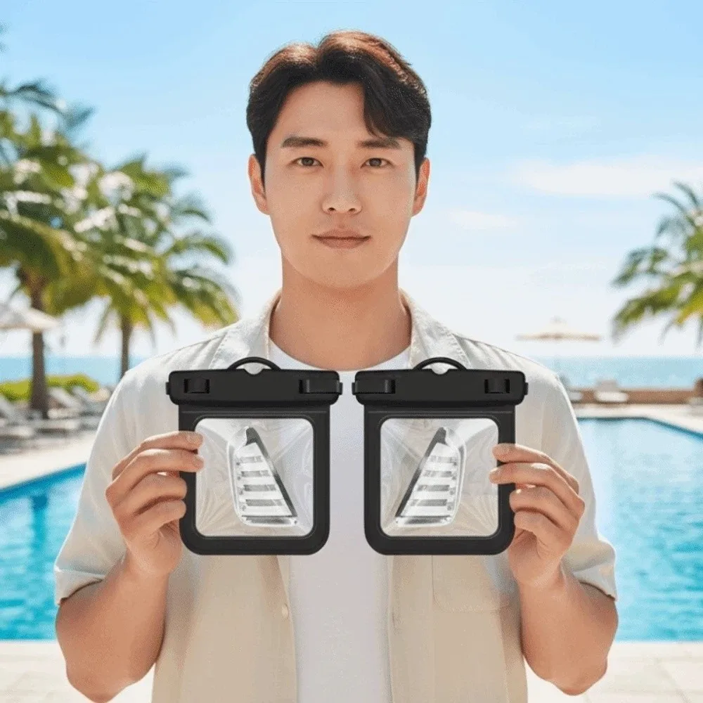 

Adjustable Strap Square Waterproof Pouch Lightweight Sealed Transparent Hanging Neck Bag Solid Color Large Capacity