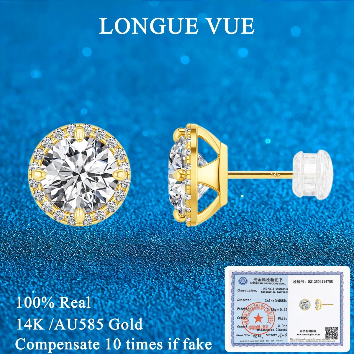 

Classic 14k Pure Gold Stud Earring 0.5ct 1ct D Color Round Moissanite Diamond Ear Stud for Women Men Luxury Wedding Jewelry Gift